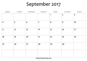 blank september calendar 2017 editable