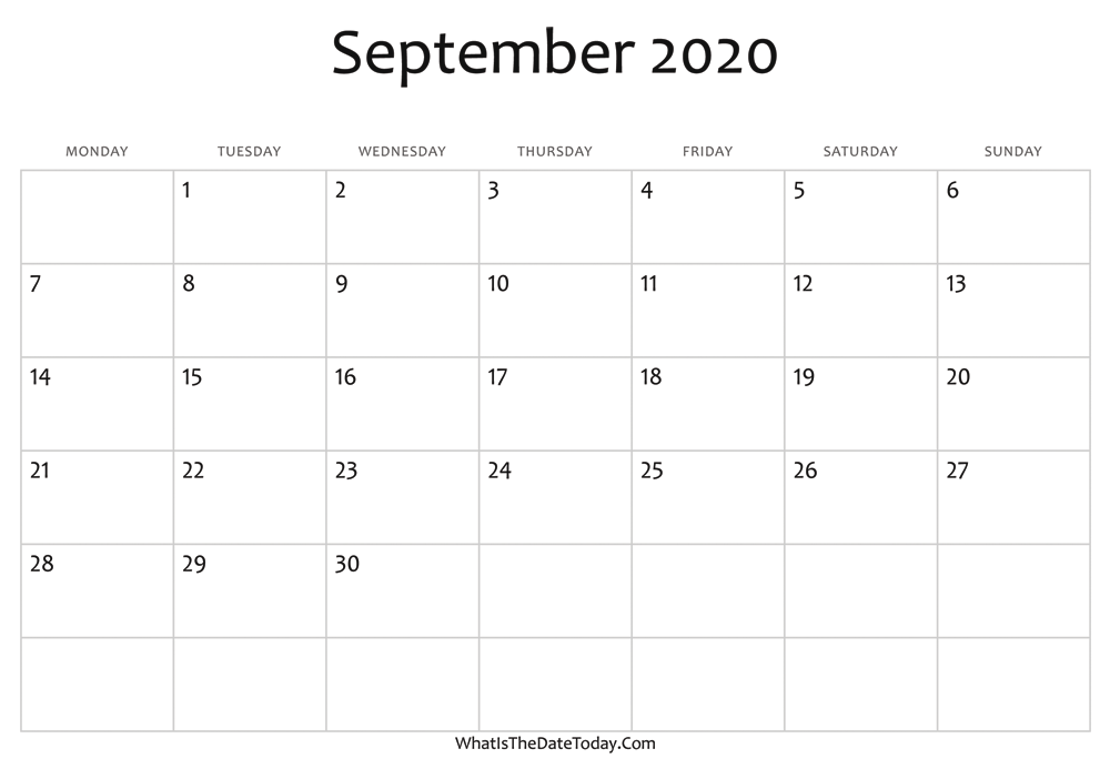 blank september calendar 2020 editable