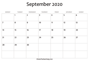 blank september calendar 2020 editable