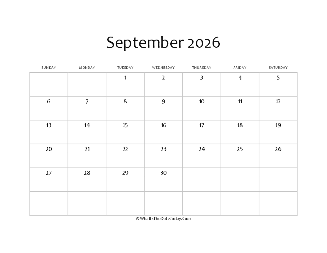 blank september calendar 2026 editable