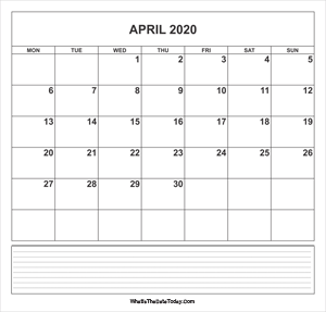 calendar april 2020 with notes