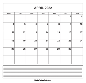 calendar april 2022 with notes