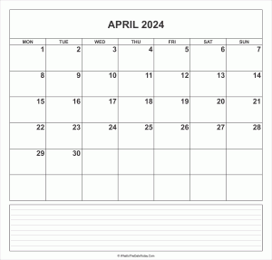 calendar april 2024 with notes