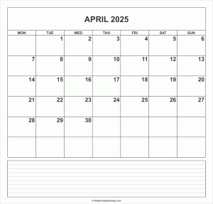calendar april 2025 with notes