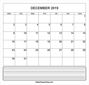 calendar december 2019 with notes