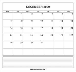 calendar december 2020 with notes