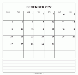 calendar december 2027 with notes