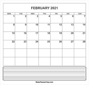 calendar february 2021 with notes