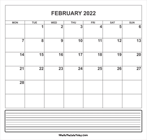 calendar february 2022 with notes