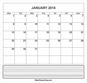 calendar january 2018 with notes