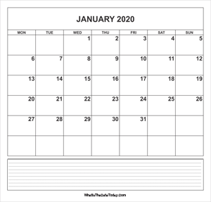 calendar january 2020 with notes