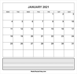 calendar january 2021 with notes