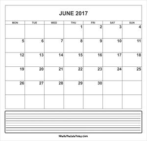 calendar june 2017 with notes