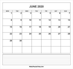calendar june 2020 with notes