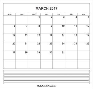 calendar march 2017 with notes