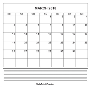 calendar march 2018 with notes