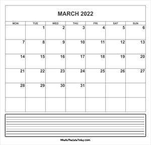 calendar march 2022 with notes