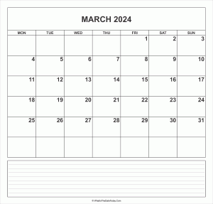calendar march 2024 with notes