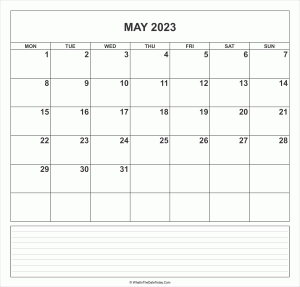 calendar may 2023 with notes