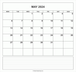 calendar may 2024 with notes