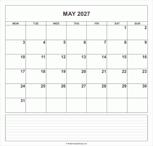 calendar may 2027 with notes