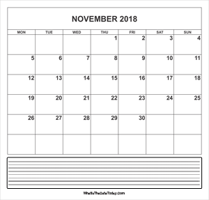 calendar november 2018 with notes