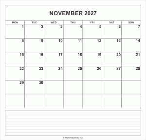 calendar november 2027 with notes