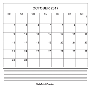 calendar october 2017 with notes
