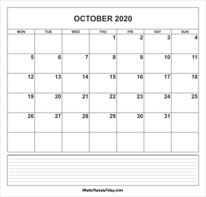 calendar october 2020 with notes