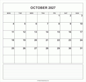 calendar october 2027 with notes