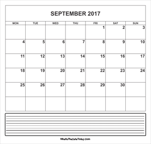 calendar september 2017 with notes