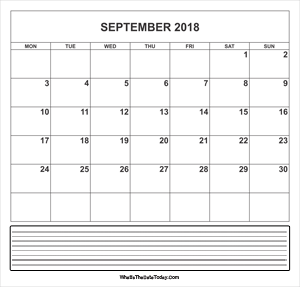 calendar september 2018 with notes