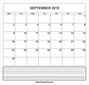 calendar september 2019 with notes
