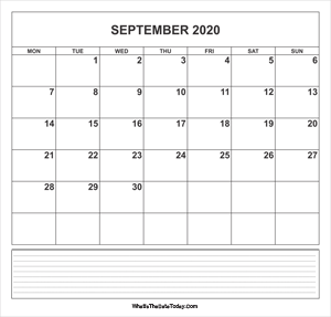 calendar september 2020 with notes