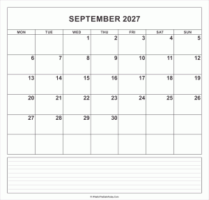 calendar september 2027 with notes