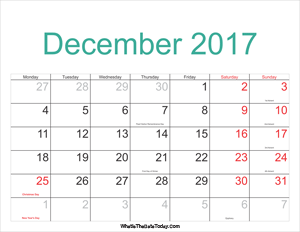 december 2017 calendar printable with holidays