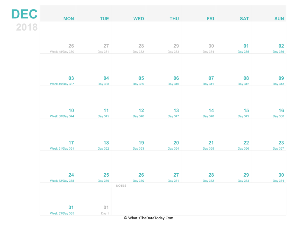 december 2018 Editable Calendar