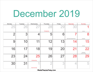 december 2019 calendar printable with holidays