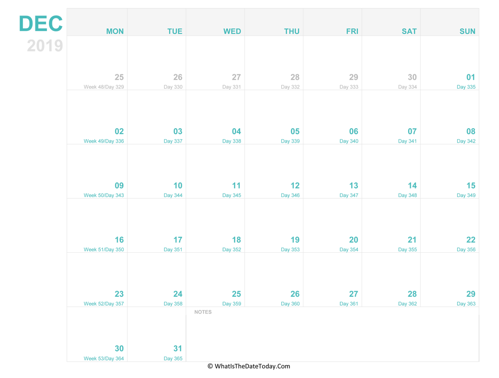 december 2019 Editable Calendar