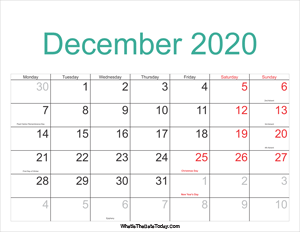 december 2020 calendar printable with holidays