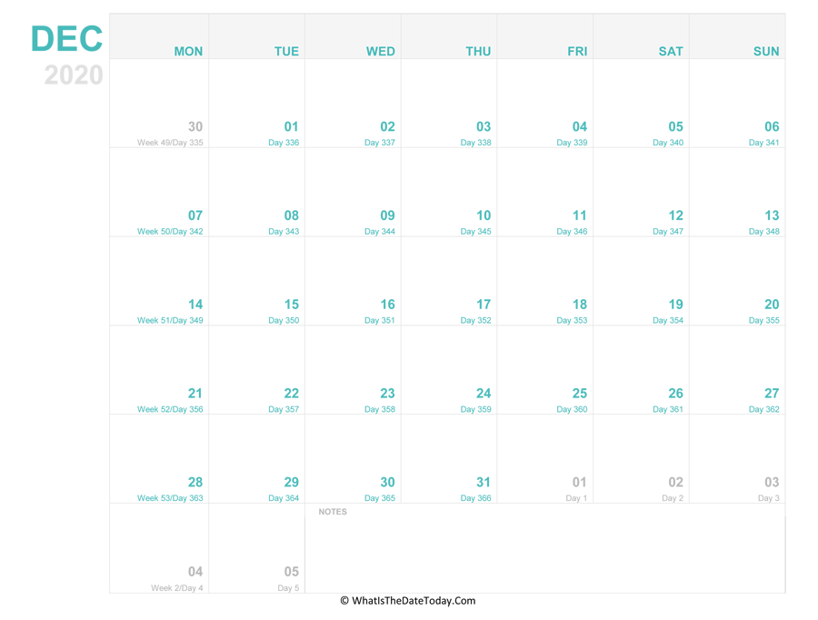 december 2020 Editable Calendar