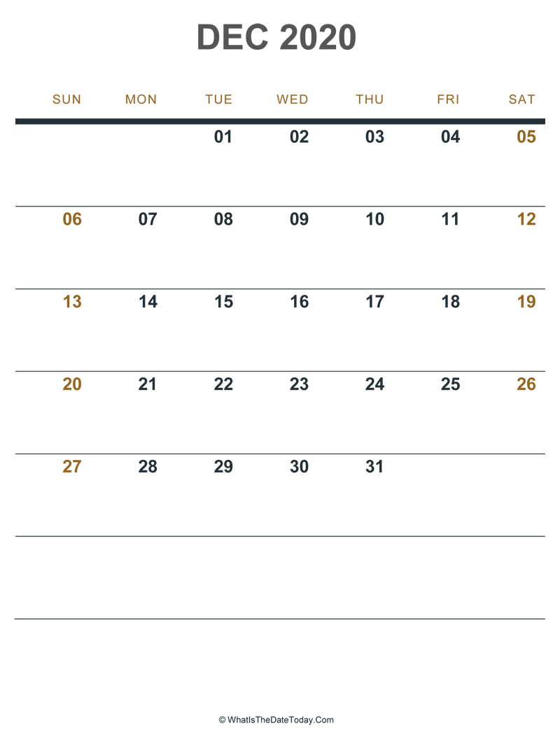 december 2020 printable calendar (portrait layout)