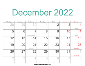 december 2022 calendar printable with holidays