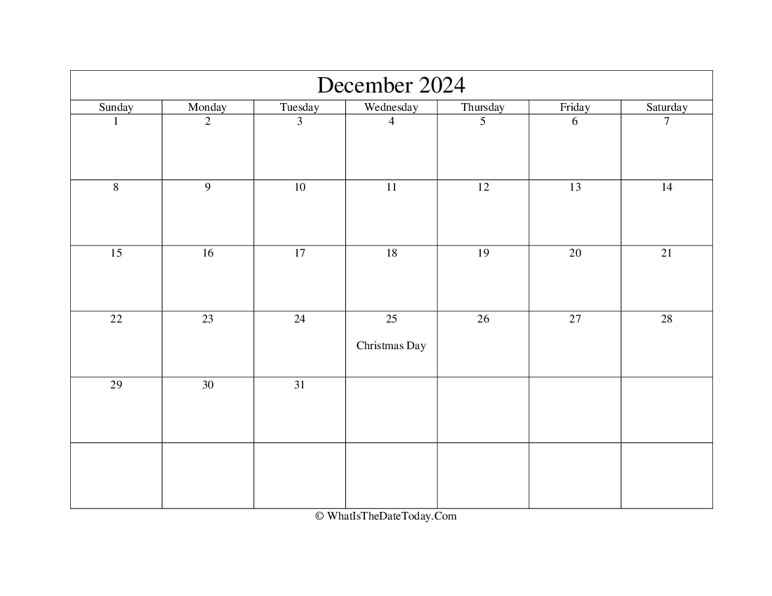 december 2024 Editable Calendar