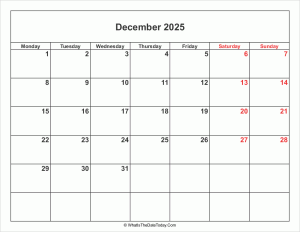 december 2025 calendar weekend highlight