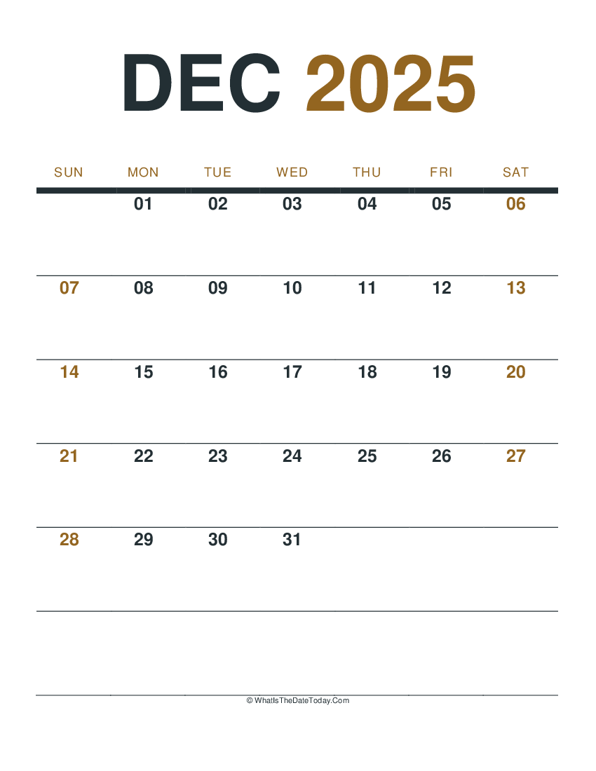 december 2025 printable calendar (portrait layout)