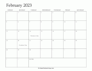 editable calendar february 2023 with holidays