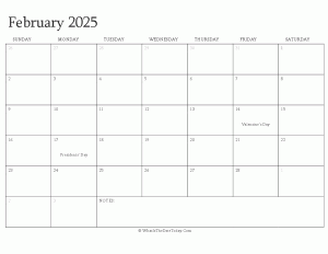 editable calendar february 2025 with holidays