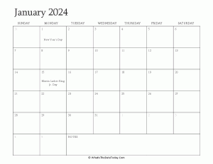 editable calendar january 2024 with holidays