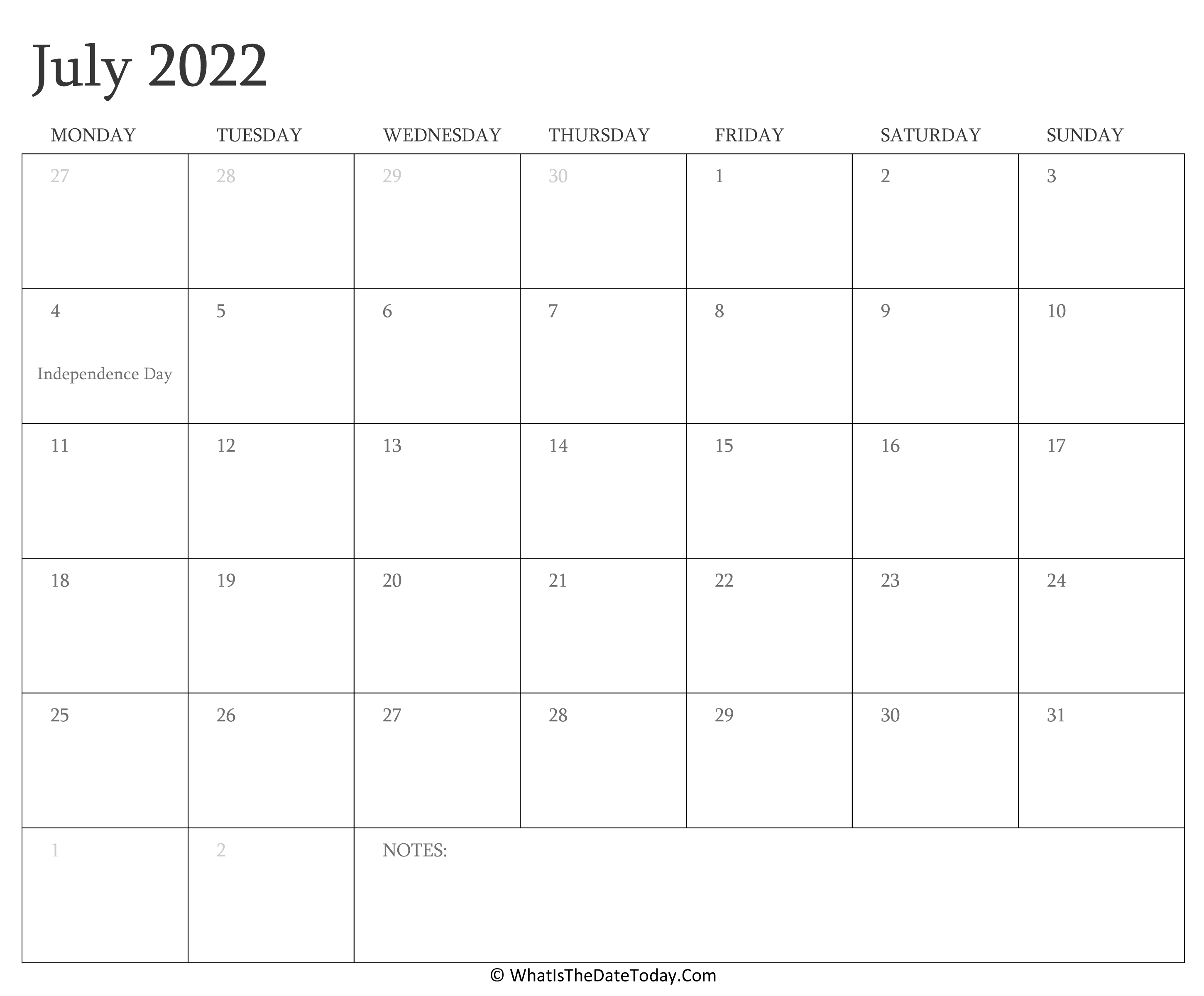 Editable Calendar July 2022 Editable Calendar July 2022 With Holidays | Whatisthedatetoday.com